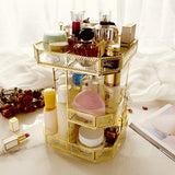 MOOCHI Golden Vintage Glass 360 Degree Rotation Makeup Organizer Countertop Cosmetics Storage Display Case