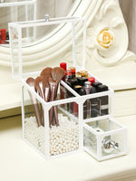 MOOCHI Vintage Glass Cosmetic Multifunctional Makeup Organizer with Pearls Dustproof Cosmetics Storage Display Case For Brushes Lipsticks