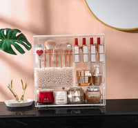 MOOCHI Clear Large Makeup Organizer Multifuncational Dust Free Water Proof Cosmetics Storage Drawers Display Case for Brushes Lipsticks Skin Care Jewelry - Pearls Not Included