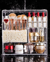 MOOCHI Clear Large Makeup Organizer Multifuncational Dust Free Water Proof Cosmetics Storage Drawers Display Case for Brushes Lipsticks Skin Care Jewelry - Pearls Not Included